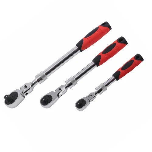 3PCS Extendable Flex-Head Ratchet Wrench Set  72-Tooth 1/4" 3/8" 1/2" Drive