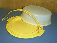 TUPPERWARE Cake /Pie / Cupcake Taker Carrier 719, 720  Handle 721 YELLOW GOLD