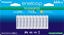 Panasonic Eneloop AAA Rechargeable Batteries - 10 Pack, Long Lasting Cycle