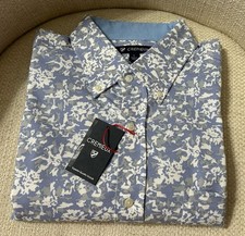 NWT Cremieux size L blue grey white short sleeve button up shirt men's