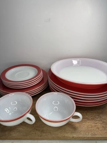 Pyrex Flamingo Set 17 pcs Dinner Salad Saucer Cup Pie Plate Coral Pink Vintage