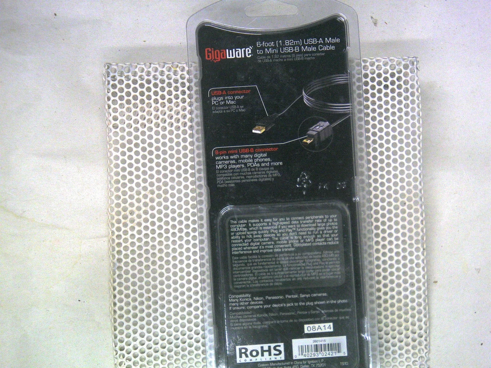 Gigaware 26-1415 6 foot USB-A Male to Mini USB-B Male Cable 8 Pin 2601415 UC-E6 - Image 2 of 2