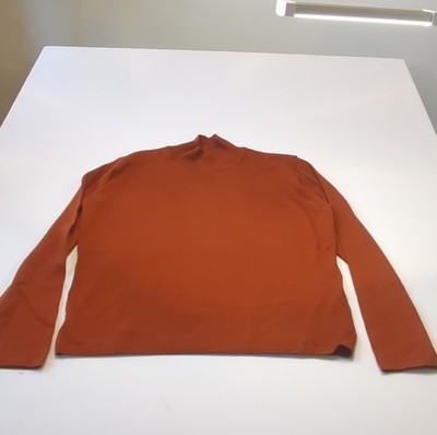 Henri Bendel 100% Extrafine Merino Wool Rust Mock Neck Pullover Sweater L