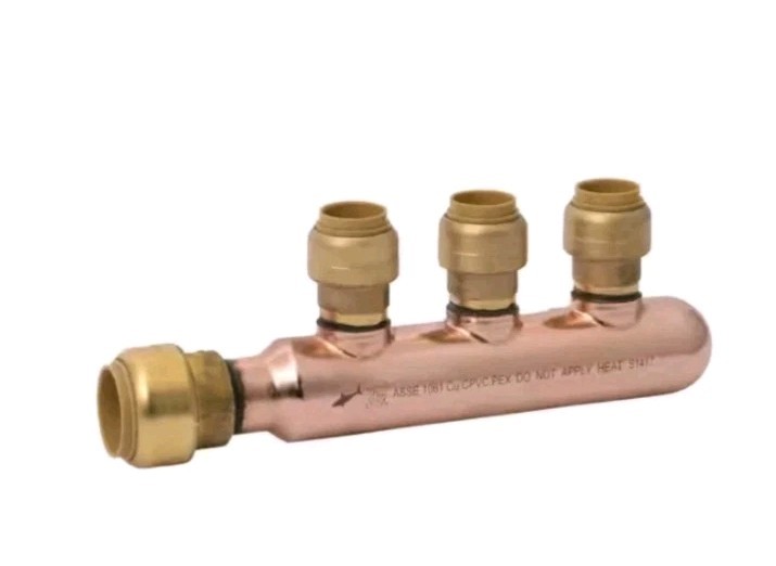 SharkBite Manifolds with Push-Fit Branches 3-Port Open Brass 25552LF-3/4x3/4x1/2