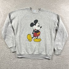 Vintage 80's Disney Mickey Mouse Crewneck Sweatshirt Adult Large Gray Raglan USA