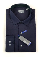Kenneth Cole Reaction Men  s Dress Shirt 16 34-35 Slim Fit Navy Blue Wrinkle Free
