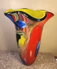 Murano Hand Blown FloralArt Glass Vase
