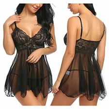 Sexy Women Lingerie Babydoll Lace Chemise Mesh Sleepwear Boudoir Nighty G-string