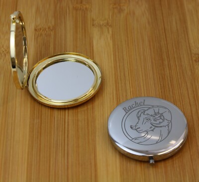 Kompaktspiegel personalisiert Gravur Gold Silber Rosegold Geburtstag Widder Sternzeichen