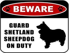 Beware Guard Shetland Sheepdog on Duty v3 Laminated Dog Sign - Buy 2 and Save