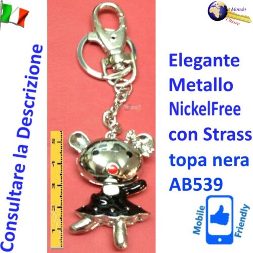 Portachiavi regalo Topa Nera Strass Anello Moschettone AB539 - Foto 1 di 3