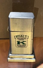 Vintage Zippo Barcroft KEALY CONSTRUCTION Company Advertising Table Lighter.