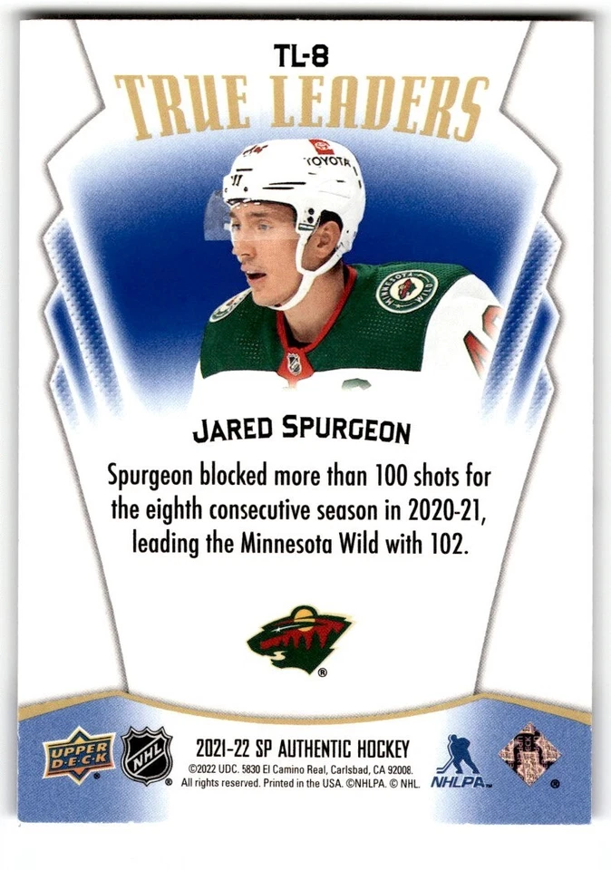Jared Spurgeon 2021-22 SP Authentic True Leaders Blue #TL-8 Minnesota Wild - Image 2 of 2