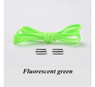 1Pair Shoelaces Elastic Screw Locking Shoe String No Tie Neon Green 41'' Long