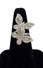 925 STERLING SILVER BAGUETTE,ROUND CRYSTALS CZ DOUBLE BUTTERFLY RING SIZE 8
