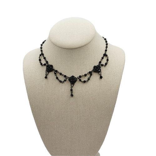 Black Faceted Crystal Bead Victorian Swag Style Dressy Costume Necklace 17 Inch - Picture 13 of 23