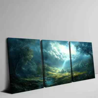 3pcs   Featuring Unique Cloudy Sky Grass Meadow Wall Art Canvas Framed 50x70cm