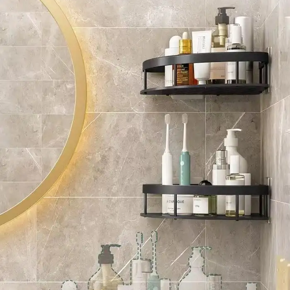 2/4 tier Organiser Storage Rack Corner Shower Caddy Self Adhesive Bathroom Shelf | eBay UK