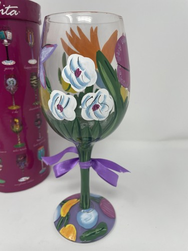 *New* Lolita 15 oz. "Wine Bouquet" Hand-Painted Wine Glass Birds Of Paradise - Picture 4 of 8