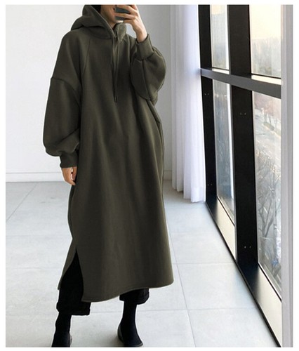 Felpa donna calda pile A-Line felpa con cappuccio abito pullover oversize top lungo - Foto 26 di 49
