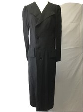 Yohji Yamamoto Femme Fly Front Button Belted Long Black 100% Linen Coat Size 2