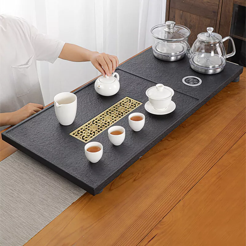 Stone Tea Tray With Induction Cooker Electrical Kettle Pan