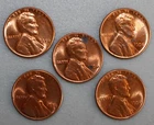 5 Coin Lot 1956 Lincoln Wheat Spotted Toned 1c Pennies UNC Less than Perfect