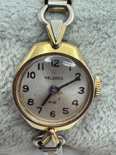 Vintage Ladies Helbros 17 Jewels Swiss Gold Tone Mechanical Watch WORKS