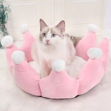 Pink Crown Pet Bed for Dogs Cats Sofa Fancy Luxury Design Durable Anti-Slip