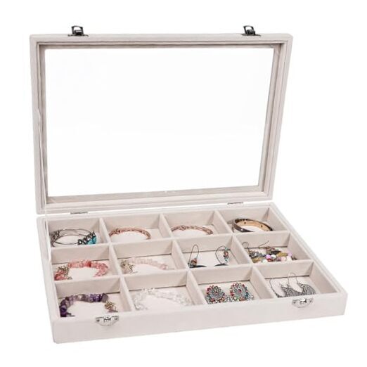 Beige 12-Grid Jewelry and Bracelet Organizer Storage Box-image