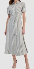 T Tahari Women's White Tie-Waist Fit-Flare Midi Shirt Dress Size 4