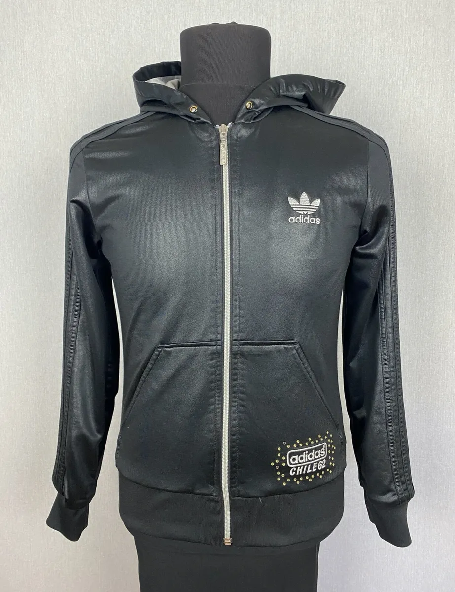 spisekammer Danmark Ældre borgere Adidas Chile 62 Womens Hooded Track Jacket Size 40 Zip Up Wet Look Track  Top | eBay