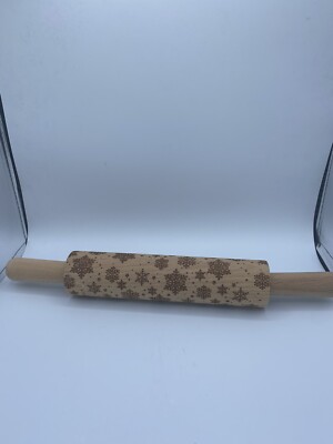 Ciroa 10 Inch Rolling Pin Wood Embossed Etched Snowflake