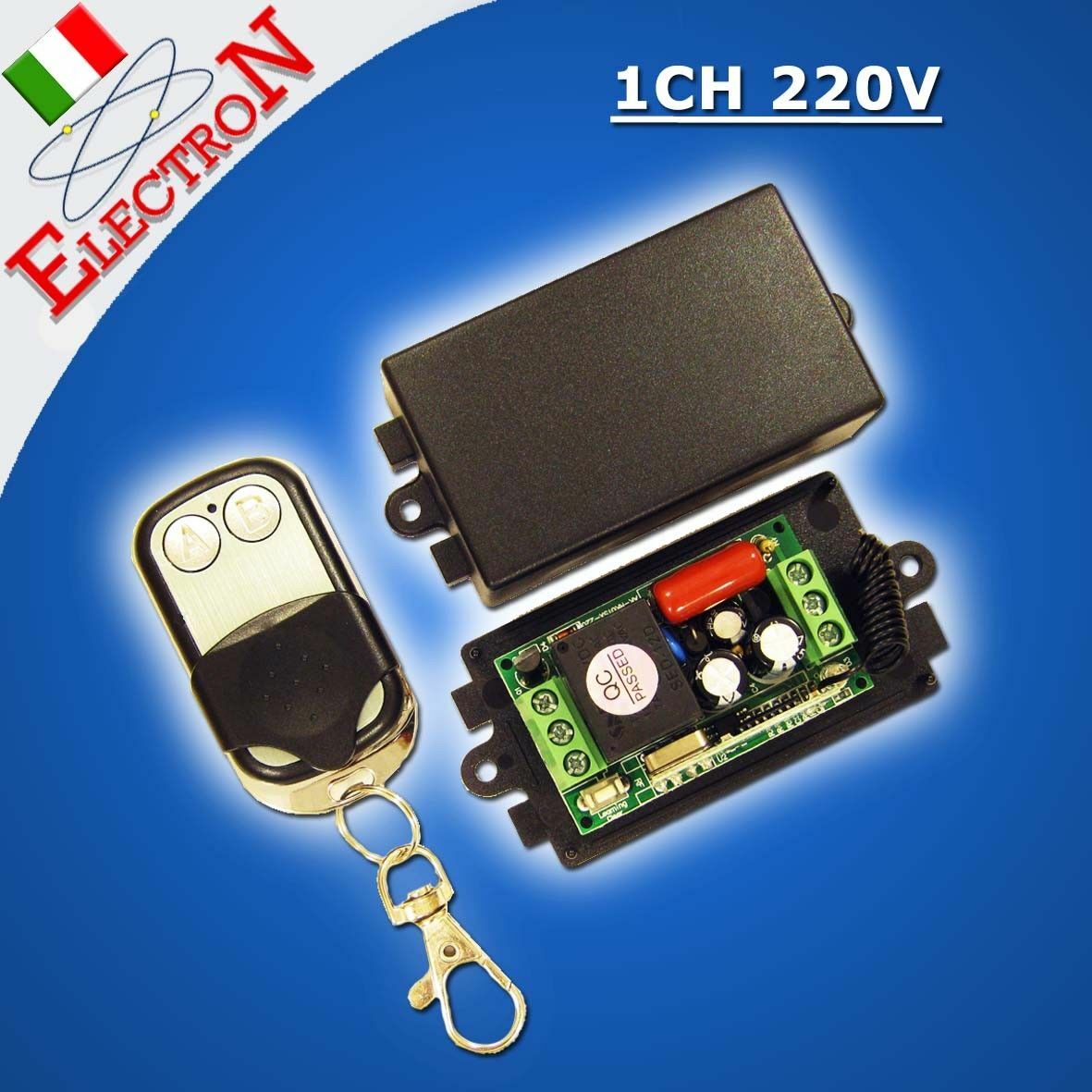 Modulo Relè Wireless 433MHz 1 Canale Con Telecomando A 2 Pulsanti, Per Cancello/auto/garage