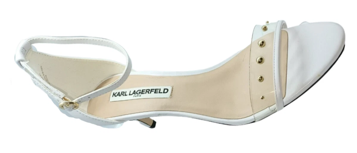 Karl Lagerfeld Dixie White Sandals Clear Studded Shoes Ladies Size