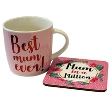 Best Mum Ever Ceramic Mug and Coaster Gift Set Mother's Day
