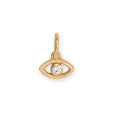 14k Yellow Gold Tiny Cubic Zirconia Evil Eye Women's Bracelet Charm