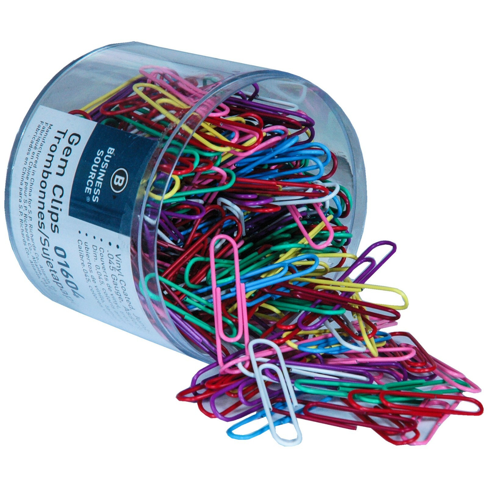 Business Source 01604 Jumbo Vinyl Coated Paper Clips, Gem Clips, Tub of 200