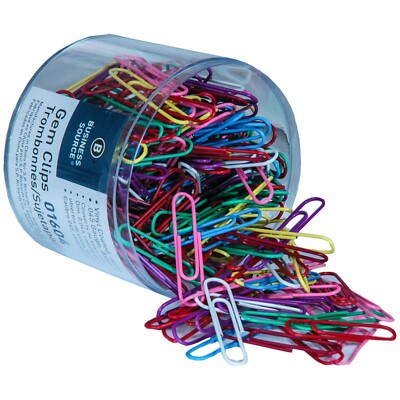 Business Source 01604 Jumbo Vinyl Coated Paper Clips, Gem Clips, Tub of 200