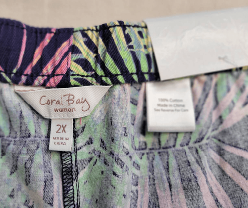 Plus size Coral Bay capri floral print summer crop pants 100% cotton - Picture 8 of 11
