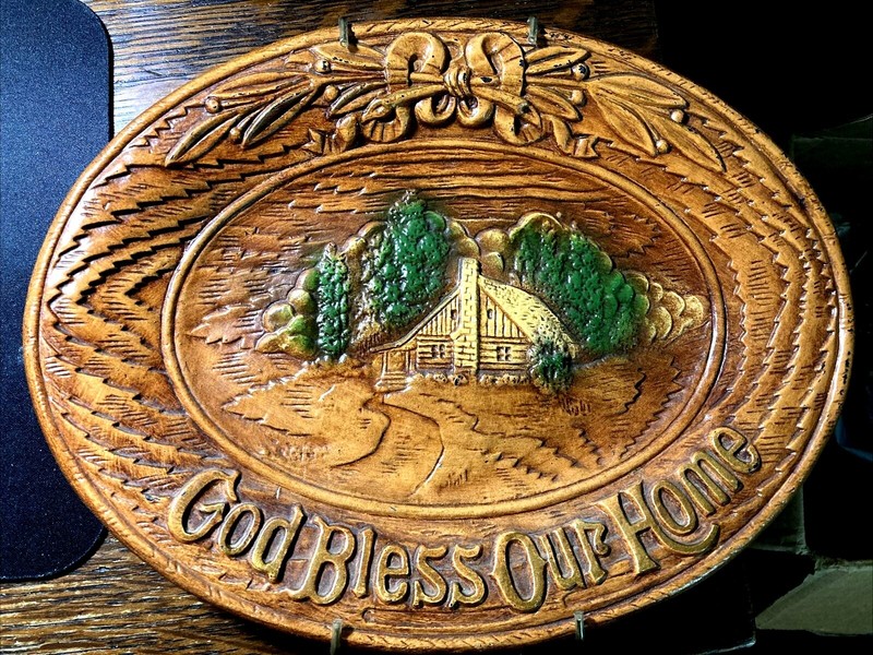 God Bless Our Home Retro Plaque by Multi Products 1954 with Padded Hangar