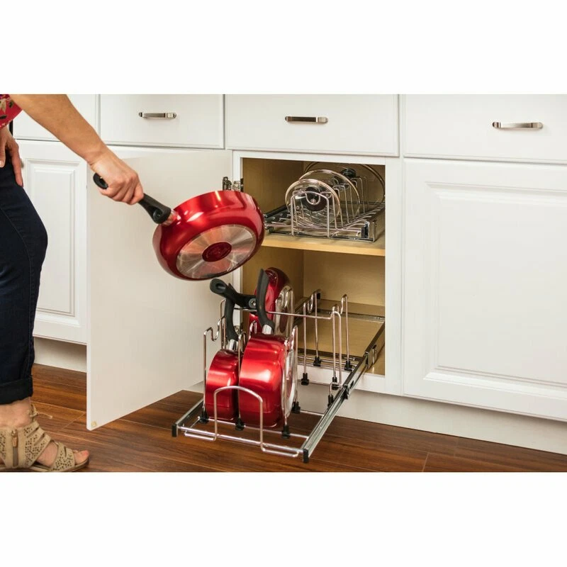 One Metal Pots & Pans Pullout Organizer Tray For 12 Kitchen Cabinet  Opening