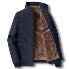 Men Sherpa Lined Jacket Thick Winter Warm Zip Up Coat Long Sleeve Outwear Casual