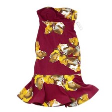 Bisou Bisou Strapless Floral Burgundy M Dress Tulip Mermaid Sweetheart Cocktail