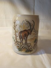 Schöner schwerer Bierkrug Humpen Steingut Motiv Steinbock 0,5 l handgearbeitet