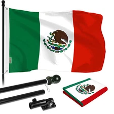 G128 6ft Black Aluminum Flagpole & Mexico Brass Grommets Printed 3x5ft