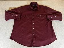 Wrangler Shirt Mens 2XL Maroon Pearl Snap Long Sleeve Western Workwear XXL Twill