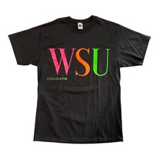 Vintage 90s WSU Washington State University Cougars T Shirt SIZE L Black/Neon