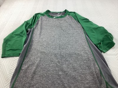 Nike Pro Shirt Mens Small Green Baseball Ragland Sleeves Slim Fit Dry Fit