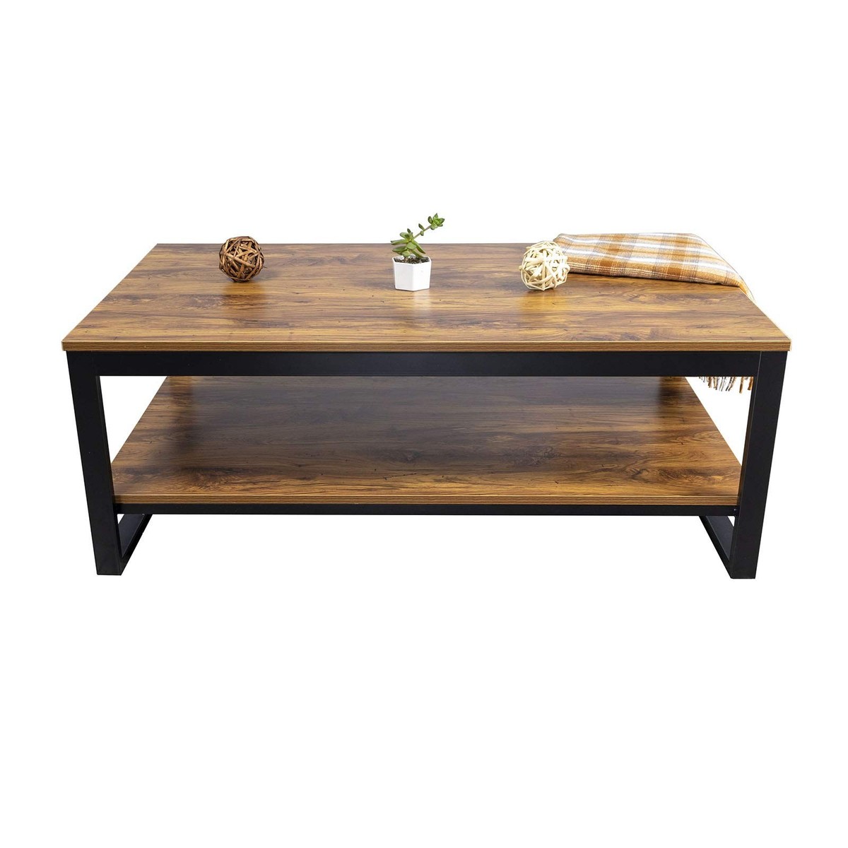 Wood Coffee Table with Storage Shelf 41.7in Industrial Table for